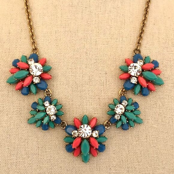 J.Crew | Resin and Rhinestone Cluster Statement Necklace | 18” Adjustable - Picture 1 of 3